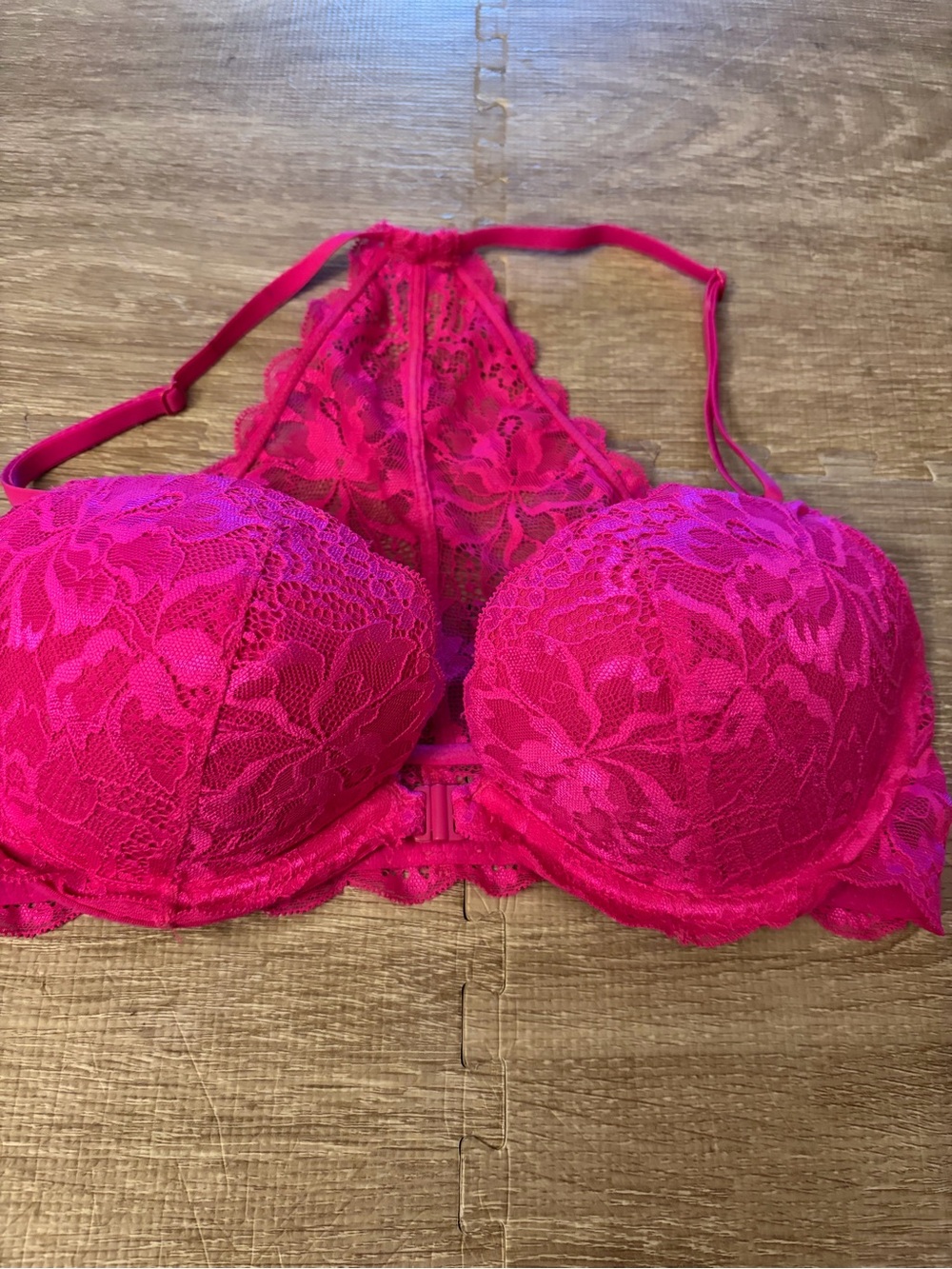 Victoria Secret Pink Front Closure Bra 32D Pink Lace Date Raceback